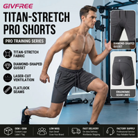 Shorts d'entraînement Givfree Titan-Stretch Pro pour hommes, élastiques, unis, avec entrejambe en losange, découpés au laser, respirants, en maille technique, avec coutures plates
