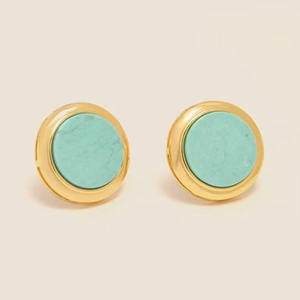 Pendientes de tuerca redondos turquesa Accesorio elegante y elegante con estilo geométrico clásico con bordes dorados - Product Image 4