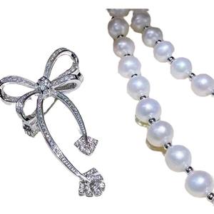Sweet Temperament <b>Necklace</b> a Pair of Natural <b>Freshwater</b> <b>Pearl</b> Collarbone Chains with Versatile Bow Brooch Versatile Elegant - Product Image 5