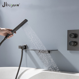 Jboyuan Concealed Wall <b>Mounted</b> Bathtub Faucet 304 Stainless Steel Waterfall Shower Head Rectangle Rain <b>Spray</b> - Product Image 3