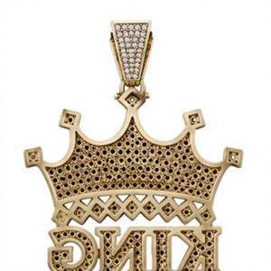 Gold Plated <b>Crown</b> <b>King</b> Pendant Necklace with Crystal Pave Hip Hop Link Chain for Party Wear - Product Image 3
