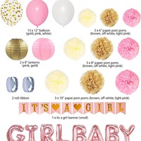 Nouveau best-seller transfrontalier : Ballons ronds en latex bleu et rose pour fête prénatale, boules en nid d'abeille et fleurs en papier suspendues