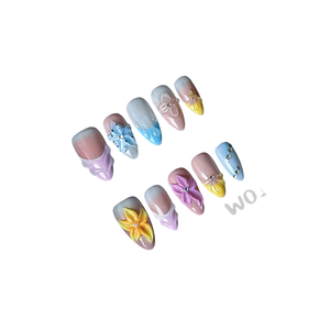 <span class=keywords><strong>Ongles</strong></span> à presser 3D en acrylique de luxe, faits main, motifs floraux, longueur moyenne/courte, vente en gros - Product Image 1