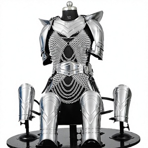 Épaulettes en acier inoxydable plaqué argent poli, accessoire de costume de guerrier tendance - Product Image 6
