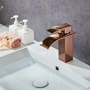 Rubinetto per lavabo da bagno in oro <span class=keywords><strong>rosa</strong></span> rubinetto per lavabo in oro <span class=keywords><strong>rosa</strong></span> caldo e freddo rubinetto per lavabo miscelatore a cascata quadrato in oro per bagno - Product Image 6