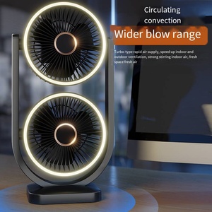 Portable Solar Rechargeable Dual <b>Head</b> Desk <b>Fan</b> With Light 5-Speed Mechanical Control for Home & Outdoor Use Plastic Desktop <b>Fan</b> - Product Image 3