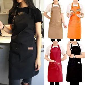 Celemek Koki Pembersih Memasak Dapur Poliester Katun Cetak Logo Khusus Murah Celemek Bib Panjang Penuh