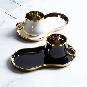 Houstime Wholesale luxury delicate porcelain coffee tea cup and saucer set suitable Tea Cup set for family hotel restaurant