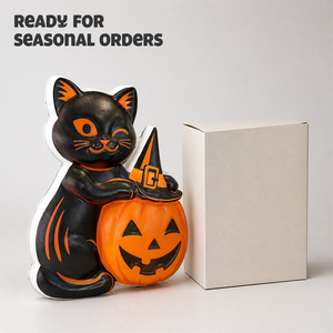 Décoration de table d'Halloween en forme de citrouille, panneau plat en plastique imprimé brillant avec bords enveloppés, pièce maîtresse de la saison des fêtes - Product Image 1
