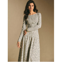 Robe moulante à manches longues à imprimé floral, col rond, boutonnée, en coton tricoté, style européen et américain pour femmes
