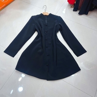 Robe blazer mini pour femme à col montant, manches longues, simple boutonnage, jupe évasée coupe trapèze, tenue noire pour le bureau, les occasions formelles et les soirées