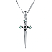 Bijoux fantaisie Collier pendentif croix et épée en cristal oxydé en argent sterling 925