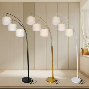 <span class=keywords><strong>Lampadaire</strong></span> moderne pour la décoration intérieure, 3 têtes, abat-jour en lin gris, tige en métal, <span class=keywords><strong>lampadaire</strong></span> de sol décoratif, abat-jour arqué - Product Image 1