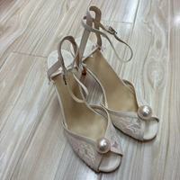 2025 élégant luxe concepteur femmes cheville Stiletto sandales perle accentué mariage Banquet haute mince pour l'été chaussures de mariée