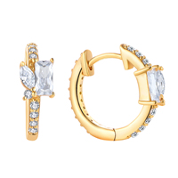 PERHIASAN LULUFOCUS  Laris Manis Anting Huggie Hoop Perak Sterling 925 Berlapis Emas 18K dengan Zirkonia Kubik Baguette
