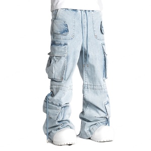 Nouveauté 2024 Jean classique délavé léger coupe baggy décontracté style streetwear effet usé avec bordure en corde - Product Image 4