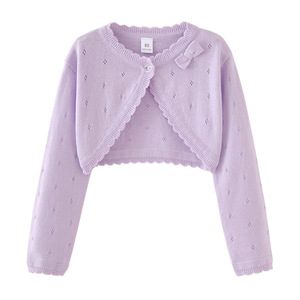 Boléro en tricot pur coton avec nœud pour fille Cardigan décontracté en coton pour fille - Product Image 5