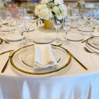 Assiette de présentation ronde en verre doré de luxe en gros, ensemble de couverts en métal (fourchette et couteau) pour mariage, buffet, restaurant, hôtel