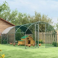 Grand poulailler moderne en métal avec enclos accessible, toit en dôme thermolaqué, fermeture à poussoir, emballé en boîte, cage extérieure pour animaux de compagnie