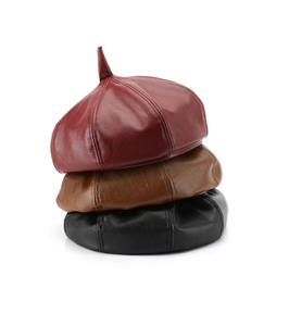 Bérets personnalisés chapeau pour cuir artificiel ail ampoule rétro couleur unie cuir chaud béret parasol en plein air voyage plage - Product Image 3