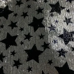 卸売クラシックシルバーストライプメッシュ刺繍スパンコールプリント美しい五芒星服生地