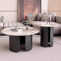 WDY Nuevos muebles de sala de estar modernos Juego de mesa de té simple Juego de mesa de centro de mármol redondo