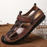 Sandales Hommes Confortables et Souples en Cuir Véritable avec Logo Personnalisé OEM, Chaussures Plates Décontractées pour Hommes, Taille 48