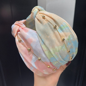القلب سلسلة مزدوجة عقدة رباط شعر التعادل نسيج مصبوغ إكسسوارات الشعر واسعة حافة عبر عقال - Product Image 3