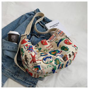 Bolsa de Hombro Cruzada de Lona con Estampado de Grafiti, Cierre de Botón Ecológico, Gran Capacidad, para Estudiantes, para Mujer - Product Image 2