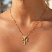 Collier pendentif en acier inoxydable 316L plaqué or 18 carats avec étoile, zircon et perle, pour femmes, bijoux quotidiens
