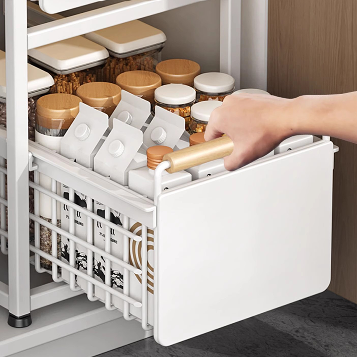Top Selling 2 Tier Under Sink Storage Organization White Black Pull Down Basket Kitchen Cabinet