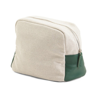 Pochette de maquillage professionnelle personnalisée en jute avec garniture verte, poche avant, trousse de toilette de voyage, organiseur de cosmétiques