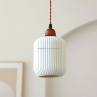 Suspension Nordique en Céramique et Bois de Chêne, Luminaire Moderne Argenté pour Table à Manger et Chevet