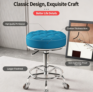 Tabouret de beauté rond réglable, chaise de salon pivotante, siège de coiffeuse capitonné avec dossier pour usage domestique ou professionnel - Product Image 2