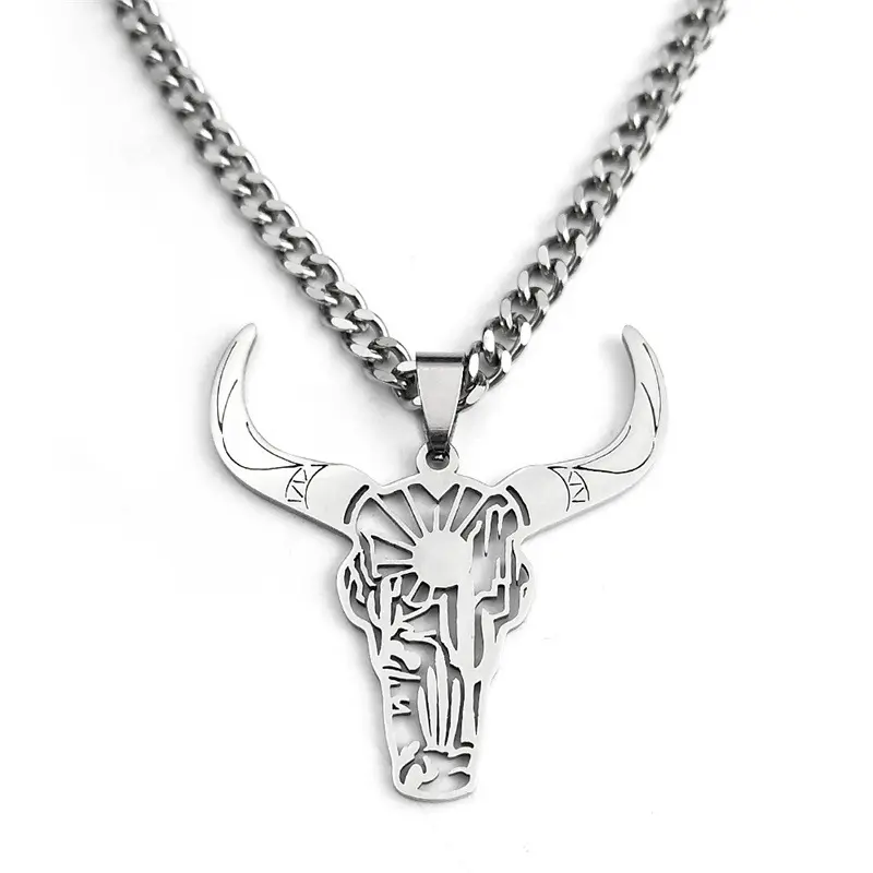 Stainless steel cow head pendant animal cowboy necklace gift necklace for friends
