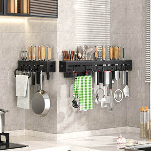 壁掛けキッチン用品収納ラックナイフ箸カトラリーオーガナイザー金属製吊り棚8フック付きラグロッドホルダー - Product Image 6