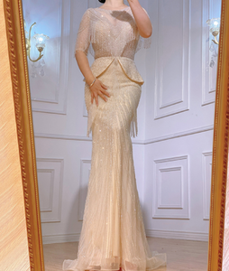 QUEENS GOWN Ivoire Glands Perlé Dîner Robe De Luxe Noblesse Sirène Robe Mince Dîner Soirée Robe - Product Image 4