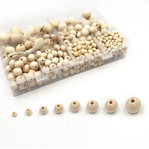 485pcs Mulit Size Round Wood Beads with Plastic Box and String for Jewelry Making