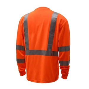 Camiseta antiestática de poliéster de alta visibilidad naranja fluorescente para hombre al por mayor, camiseta reflectante de seguridad larga para Taller de fábrica, logotipo personalizado - Product Image 3