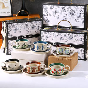 Juego de Tazas de Café y Té de Porcelana de Lujo Ligero y Retro, 2 Tazas y 2 Platos, Diseño de Pareja, con Caja de Regalo, 5 Colores, Ecológico - Product Image 2