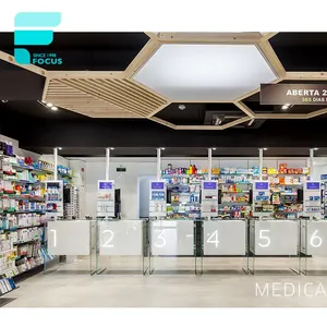 Di legno di Vetro Temperato Elegante Farmacia Disegno di Visualizzazione Negozio di Mobili Medico Negozio Rack Farmacia Farmacia