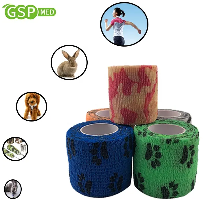 Bulk Wholesale Camouflage Cohesive Vet Bandage Non Woven Easy Tear Waterproof Self Adhesive Vet Wrap 7 Days After Payment