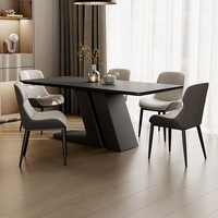 Ensemble de table et de chaises de salle à manger en bois massif de style italien moderne avec pieds en acier inoxydable pour la maison, le salon, la salle à manger