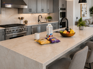 Armoires de <span class=keywords><strong>cuisine</strong></span> shaker gris foncé de luxe avec comptoir en quartz Taj Mahal <span class=keywords><strong>et</strong></span> grand îlot <span class=keywords><strong>pour</strong></span> projet de villa - Product Image 2