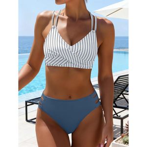 FOXA <b>Bikini</b> <b>Set</b> For Women V Neck Criss Cross Two Piece Swimsuit Cutout Bathing Suit Beach Vacation Swimwear - Product Image 2