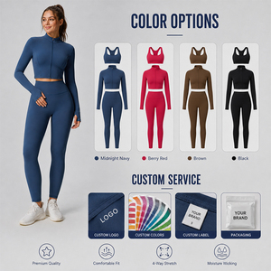 Custom Women Yoga Set Zip Up Sports <b>Bra</b> High Waist Leggings Long Sleeve Jacket Activewear Fitness Outfit - Product Image 4