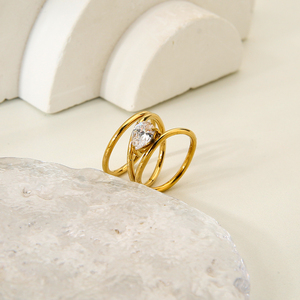 High End 18K Gold Plated Stainless Steel Geometric <strong>Profiled</strong> Curve Lines Zirconia <strong>Rings</strong> for Women Finger <strong>Ring</strong> Wholesale - Product Image 3