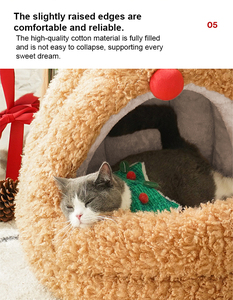 Modernes Komfortables Katzen-Schwammbett Rundes Plüschiges Flauschiges Beruhigendes Katzenhöhlen-Nest mit Nicht-Zusammenfallender Abdeckung - Product Image 5