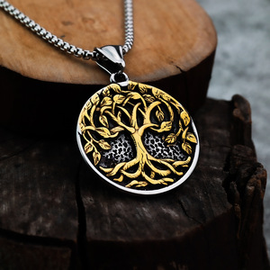Collier Viking Arbre de Vie pour Homme, Yggdrasil en Acier Inoxydable Plaqué Or, Pendentif Cercle Géométrique, Amulette Nordique Celtique, Accessoires en Tissu - Product Image 4