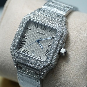 Iced Out Diamond Square <strong>Watch</strong> Full Bling CZ Encrusted <strong>Silver</strong> Roman Numeral Dial Luxury Dress <strong>Watch</strong> for <strong>Men</strong> Hip Hop Style - Product Image 4
